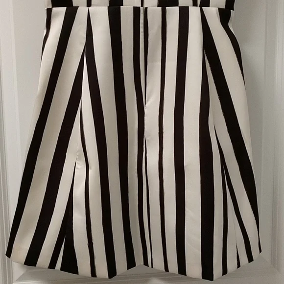 Topshop Dress Faux Leather Detail Split Short Sleeve Black White Stripe sz Small - Picture 7 of 12